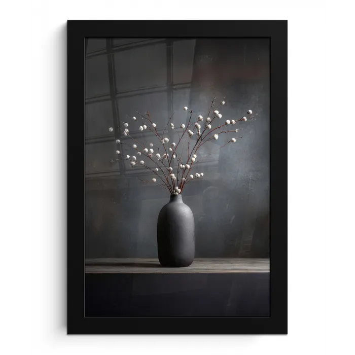 Takken - Vaas - Bolletjes - Wit fotolijst zwart zonder passe partout klein -3d