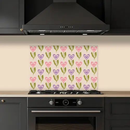 Bloemen - Hartjes - Patroon keuken achterwand spatscherm klein 900 -sfeer1