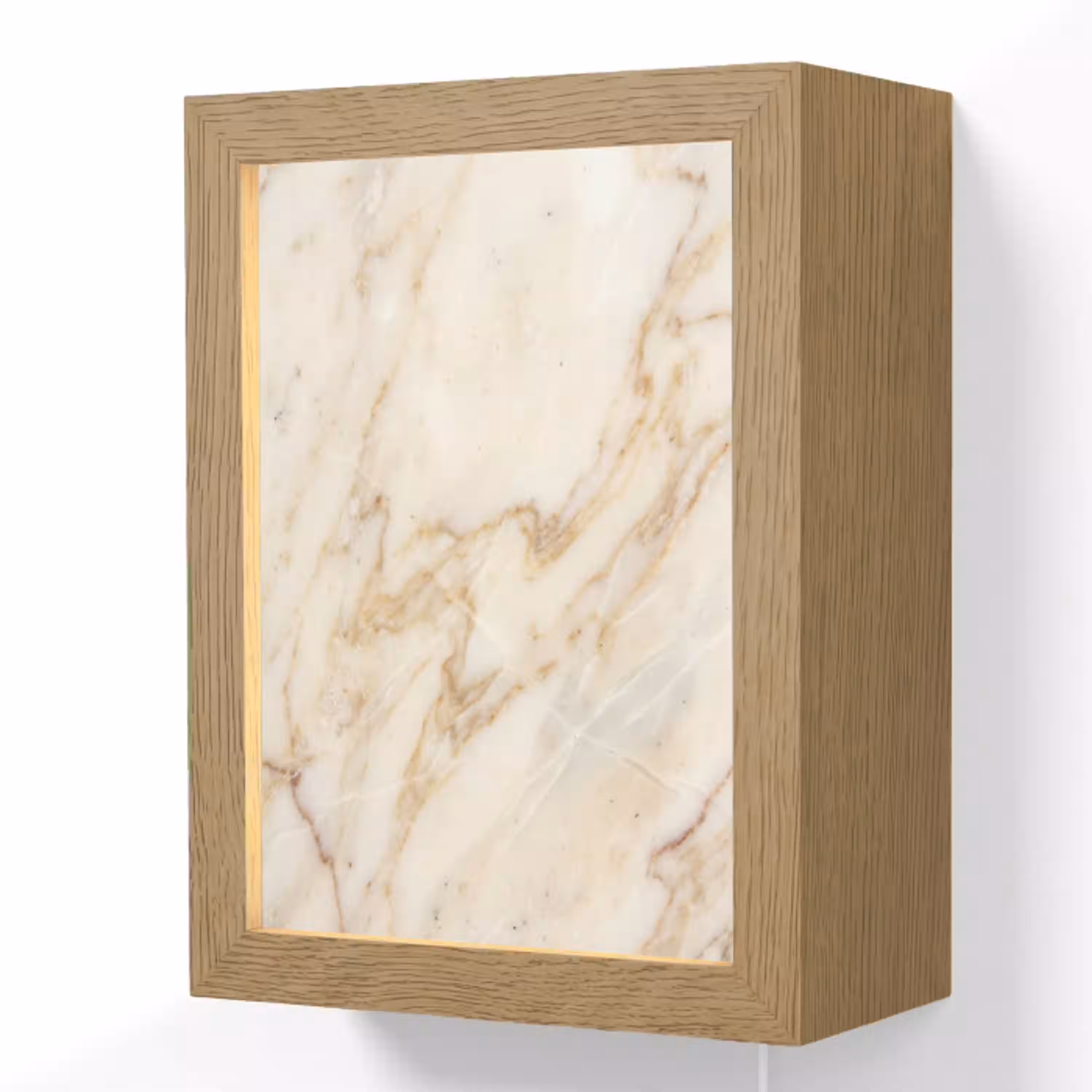 Marmer - Ader - Abstract - Wit - Goud Light Box met kabel (Wandlamp) klein -3d