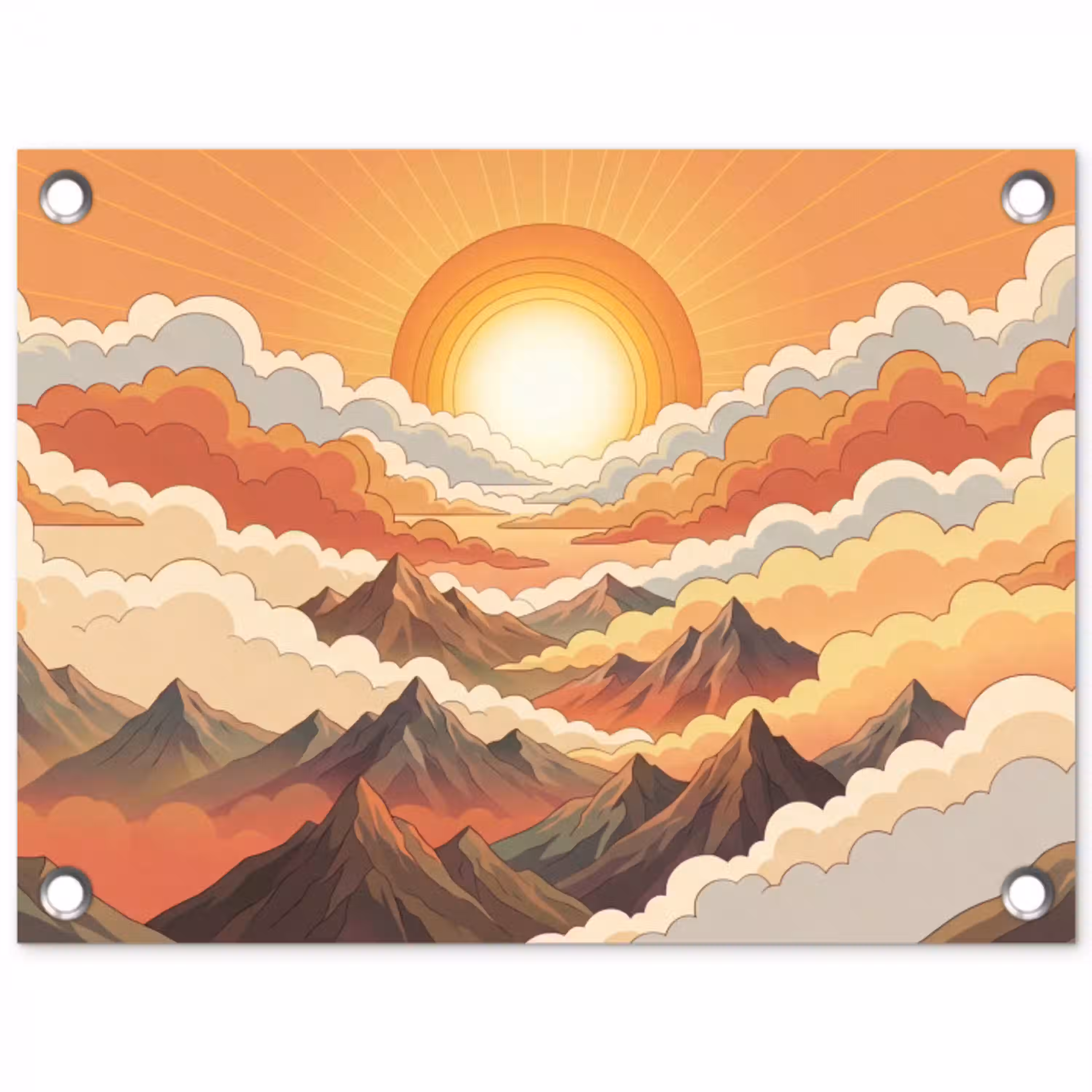 Bergen - Wolken - Natuur - Zonsopgang - Oranje tuinposter los doek klein -3d