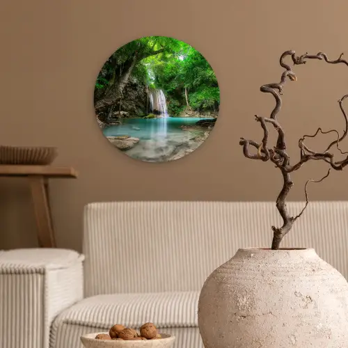Jungle - Waterval - Planten - Water - Natuur Wandcirkel kunststof plaat 5mm dik klein -sfeer1