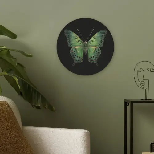 Vlinder - Groen - Diepte Akoestische PET Vilt - Rond klein -sfeer2