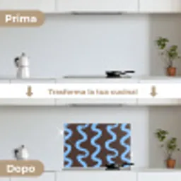 Kronkelende lijnen - Blauw - Bruin - Minimalistisch keuken achterwand spatscherm klein 900 -voor_na_IT