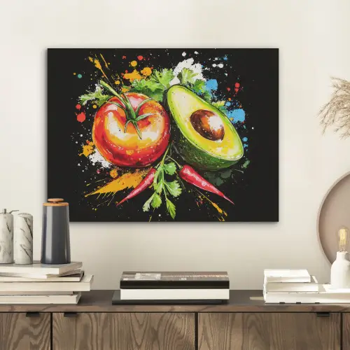 Tomaat - Avocado - Peper - Graffiti - Verf - Modern PET vilt klein -sfeer1
