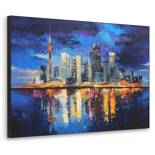 Skyline Toronto - Modern - Stadslicht - Blauw Textielframe zwart klein -3d