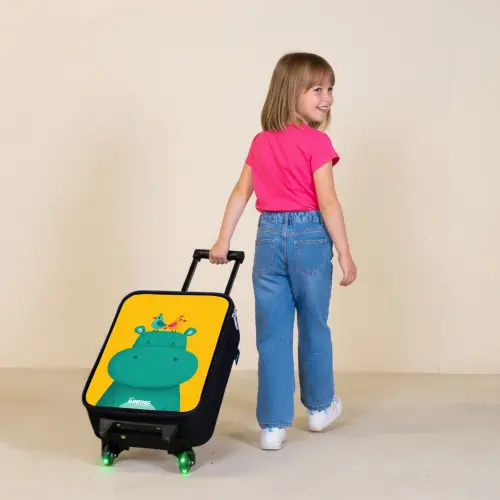 Nijlpaard - Vogels - Geel Kinderkoffer - Zwart klein -sfeer1