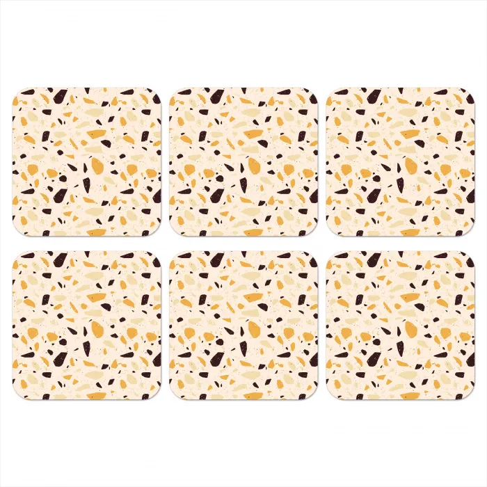 Terrazzo -  Patroon - Geel - onderzetter kurk middel 366 -3d