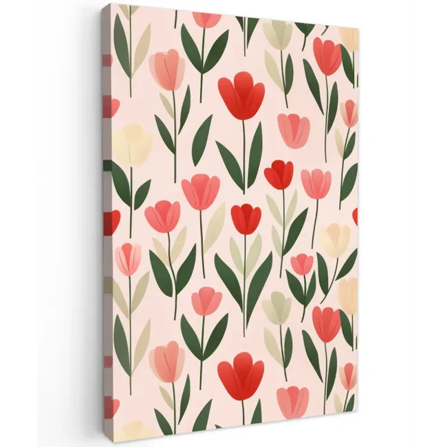 Tulpen - Modern - Roze Tuinposter op houten frame 2 cm dik klein -3d