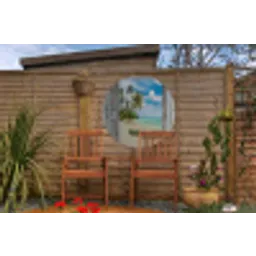 Kano - Strand - Palmboom - Strand - Doorkijk Wandcirkel tuinposter met ringen klein -buiten3