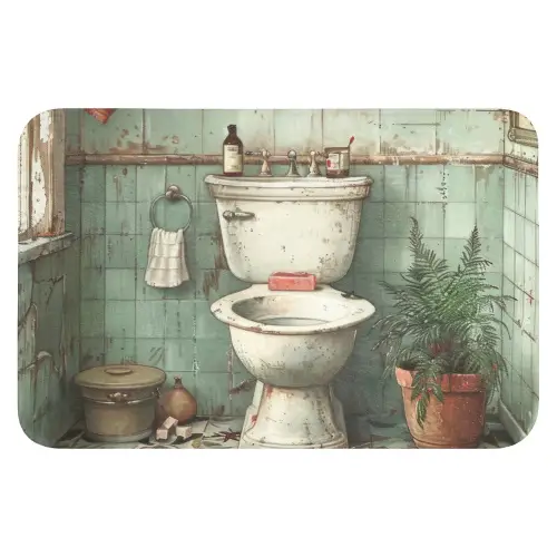 Vintage - Toilet - Illustratie Badmat klein -3d