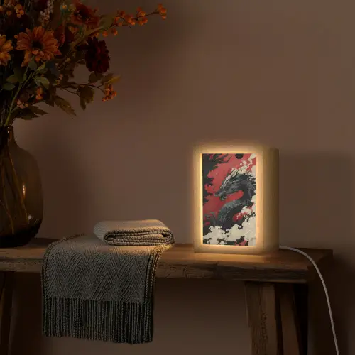 Zwarte draak - Rookwolken - Rood Light Box met kabel (Tafellamp) klein -sfeer4