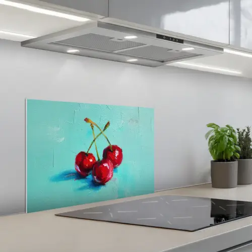 Kersen - Rood - Drie - Geverfd keuken achterwand spatscherm klein -3d_schuin