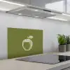 Lijntekening - Appel - Olijfgroen - Blaadje keuken achterwand spatscherm klein -3d_schuin