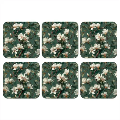 Bloemen - Takken - Wit - Klassiek onderzetter kurk middel -3d