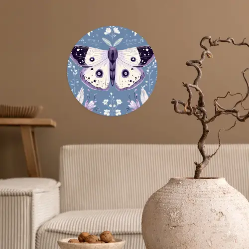 Vlinder - Bloemtakken - Lichtblauw Wandcirkel behangsticker klein -sfeer1