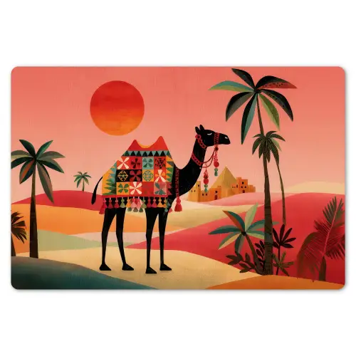 Kameel - Gekleurd tapijt - Duinen - Rode zon Placemat vinyl groot -zzsfeer1_Kitchenyeah-website