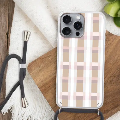 Ruitpatroon - Aardetinten - Minimalistisch Hoesje iPhone 16 Pro Max met koord klein 804 -sfeer4