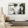Portret - Vrouw - Penseelstreken - Goud canvas 2cm klein -sfeer6