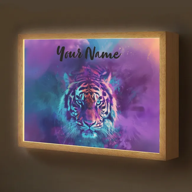 Lightbox - Kids' Wall Lamp with Name -. Tiger - Colorful - Smoke - Animals