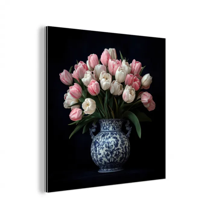 Bloemen - Roze - Tulpen - Vaas aluminium wit klein -3d