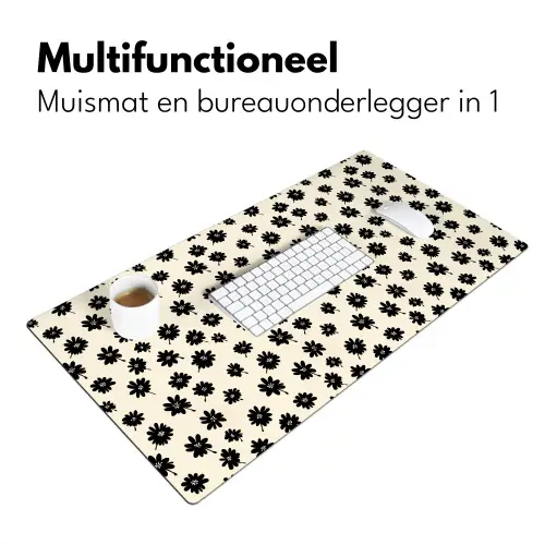 Madeliefjes - Grafisch - Zwart - Beige Muismat XXL klein 681 -sfeer4