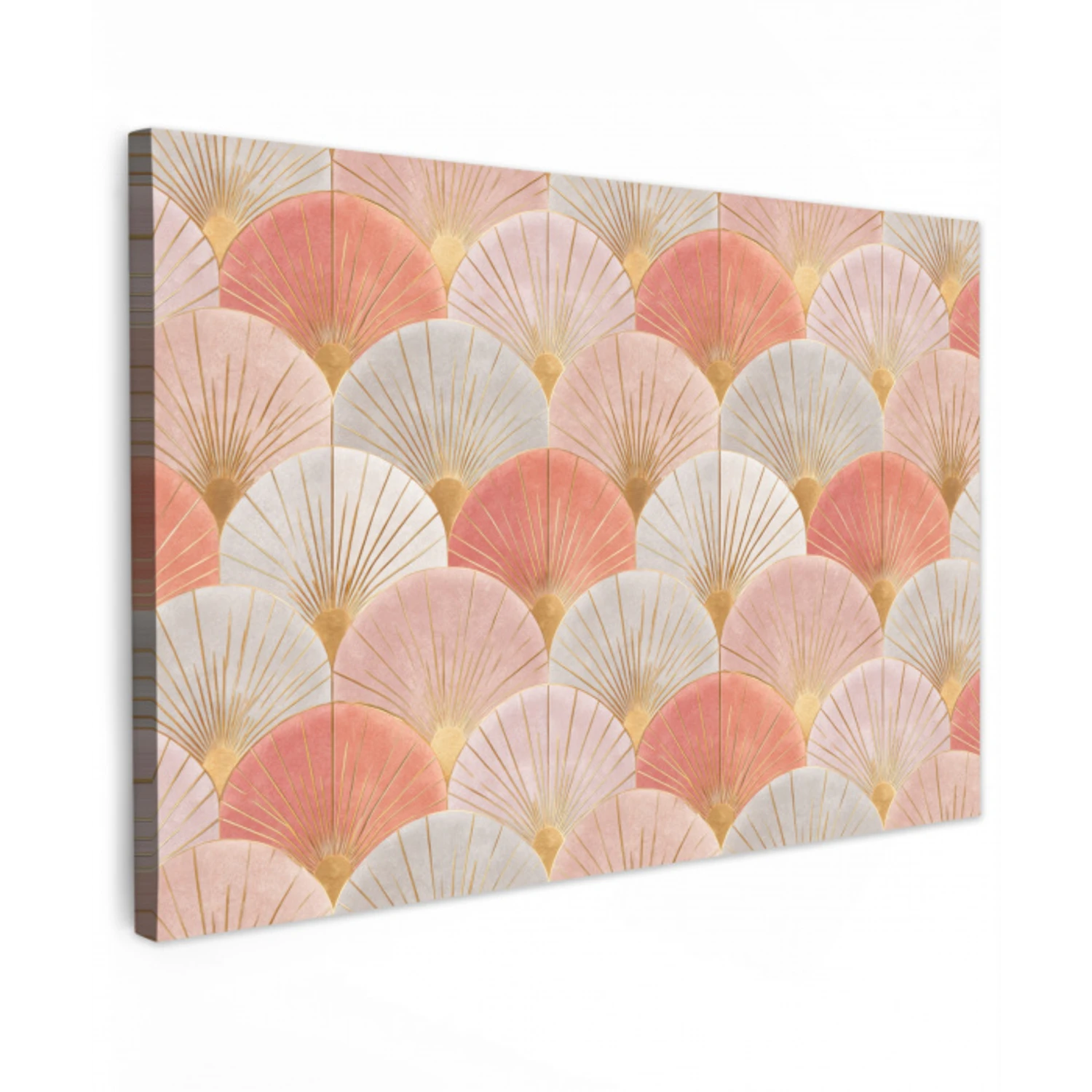 Waaiers - Goud - Roze Tuinposter op houten frame 2 cm dik klein 845 -3d