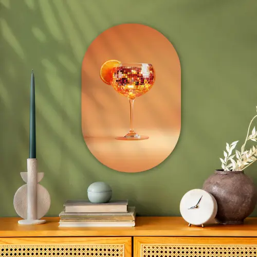 Drank - Oranje - Glitter - Disco Wandcirkel Ovaal Forex klein -sfeer2