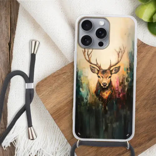 Hert - Geverfd - Gewei - Bruin Hoesje iPhone 16 Pro Max met koord klein -sfeer4