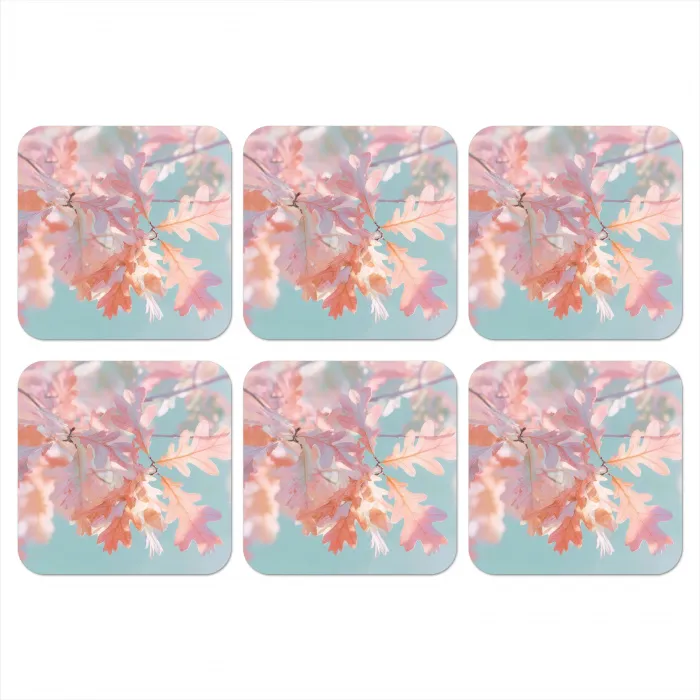 Eikenbladeren - Takken - Roze onderzetter kurk middel -3d