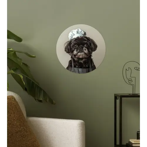 Kokskleding - Zwart - Hondje Wandcirkel behangsticker klein -sfeer2