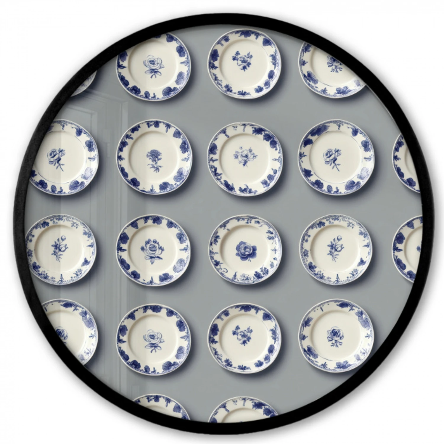 Borden - Bloemen - Blauw - Wit Fotolijst rond zonder passe partout klein 856 -3d