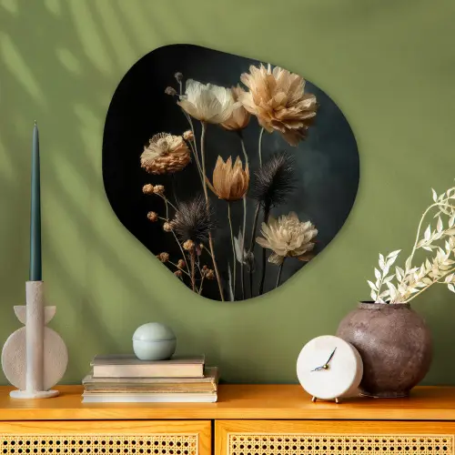 Boeket - Bloemen - Licht - Zwart Wandcirkel Organisch Plexiglas middel -sfeer2