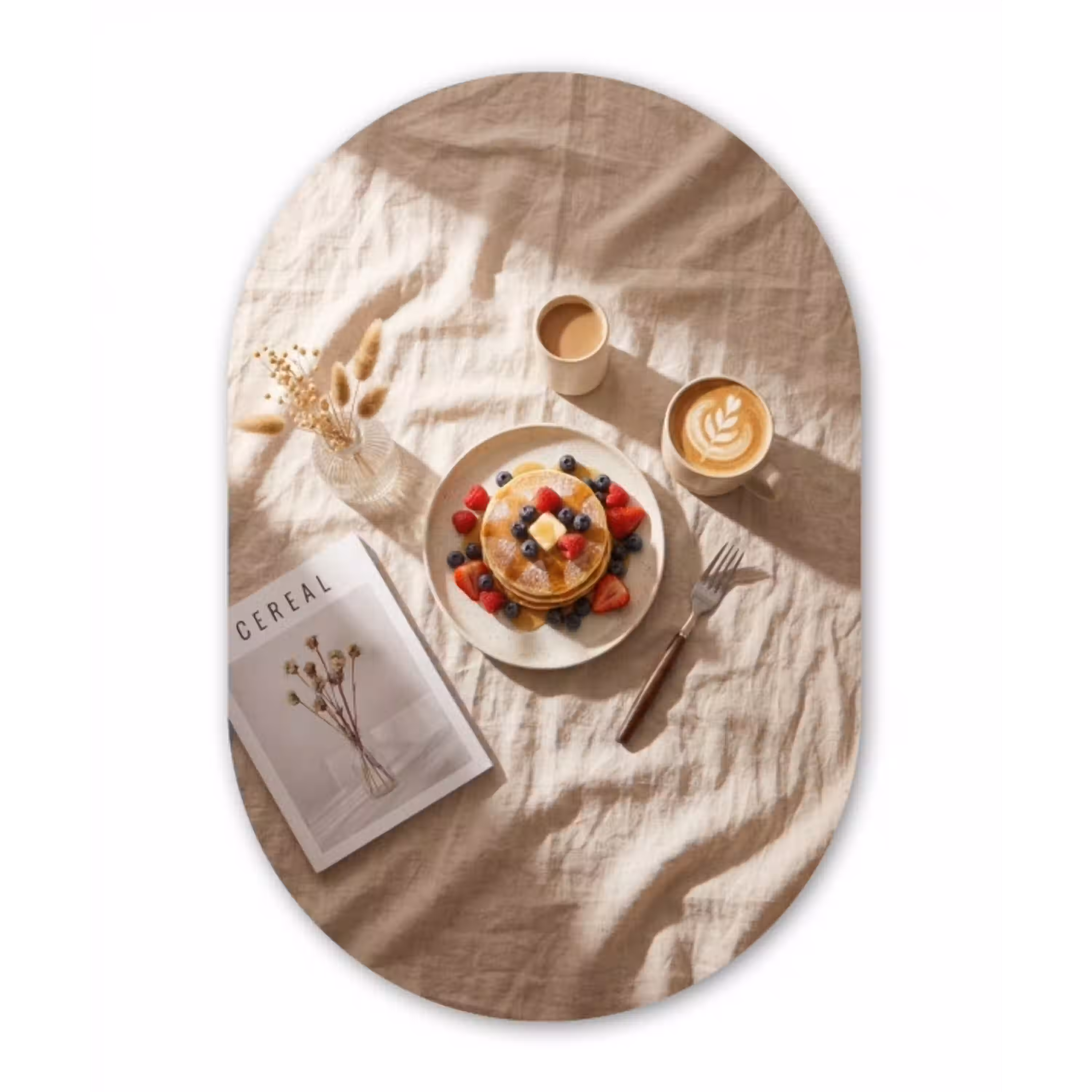 Pannenkoeken - Bessen - Ontbijt - Modern - Beige Wandcirkel Ovaal Forex klein -3d