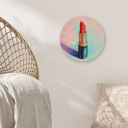 Lippenstift - Rood - Penseelstreken Wandcirkel plexiglas klein -sfeer5