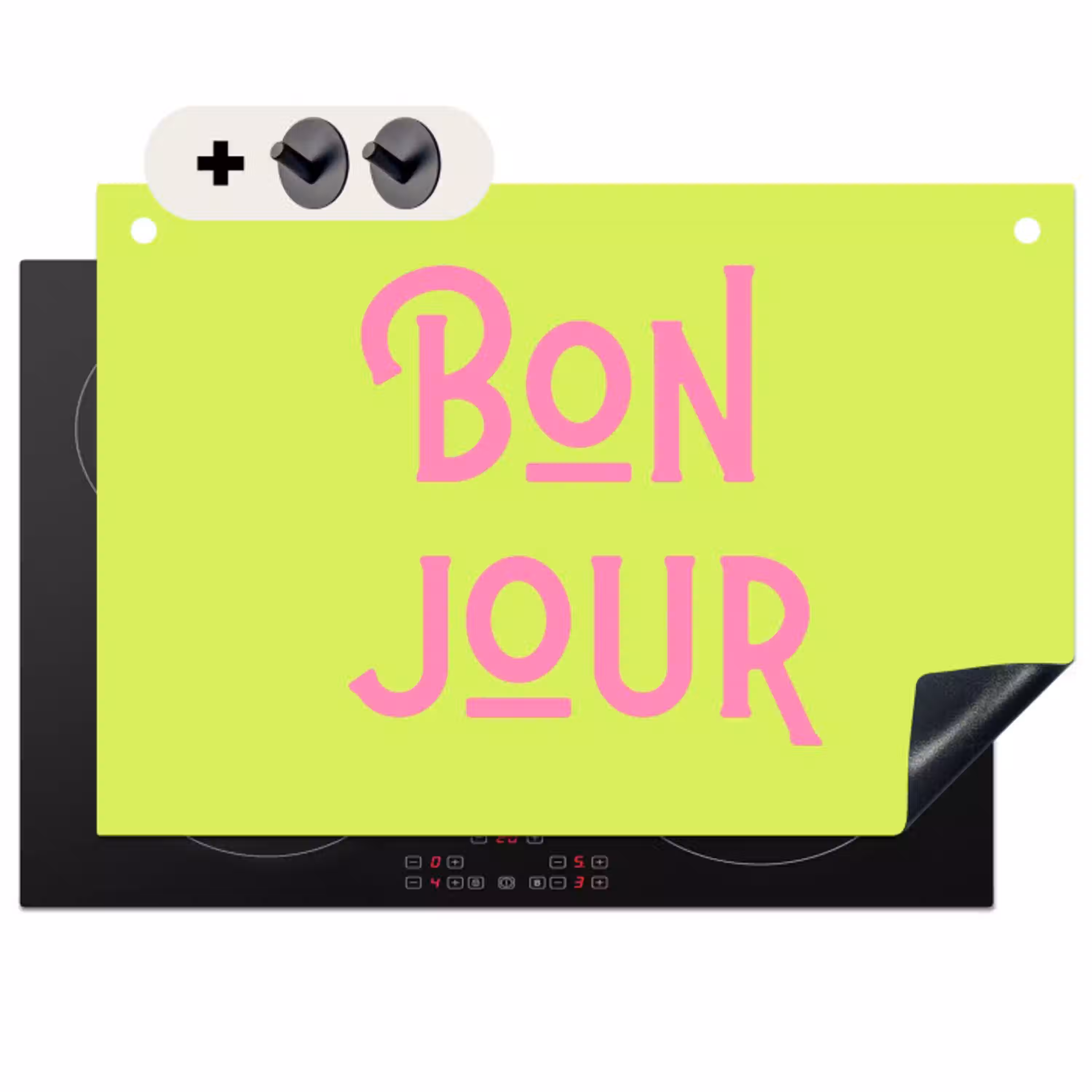 Groen - Roze - Bonjour - Art Inductie beschemer met haakjes klein -3d