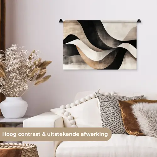 Abstract - Golven - Zwart - Verweerd Wandkleed katoen klein -sfeer1