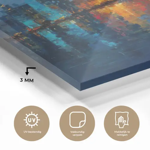 Skyline - Penseelstreken - Donkerblauw - Lichtgevend plexiglas 5mm klein -sfeer2