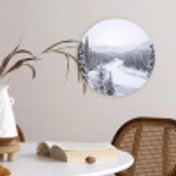 Rivier - Bevroren - Landschap - Winter Wandcirkel kunststof plaat 5mm dik klein -sfeer4