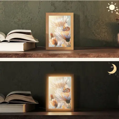 Vlinder - Bloem - Oranje Light Box met kabel (Tafellamp) klein -sfeer3