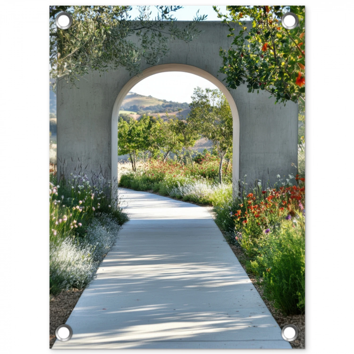 Doorkijk - Pad - Beton - Landschap tuinposter los doek klein -3d