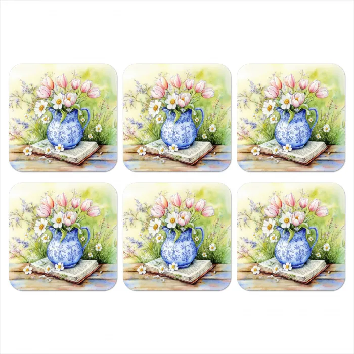 Vaas - Delftsblauw - Madeliefjes onderzetter kurk middel -3d