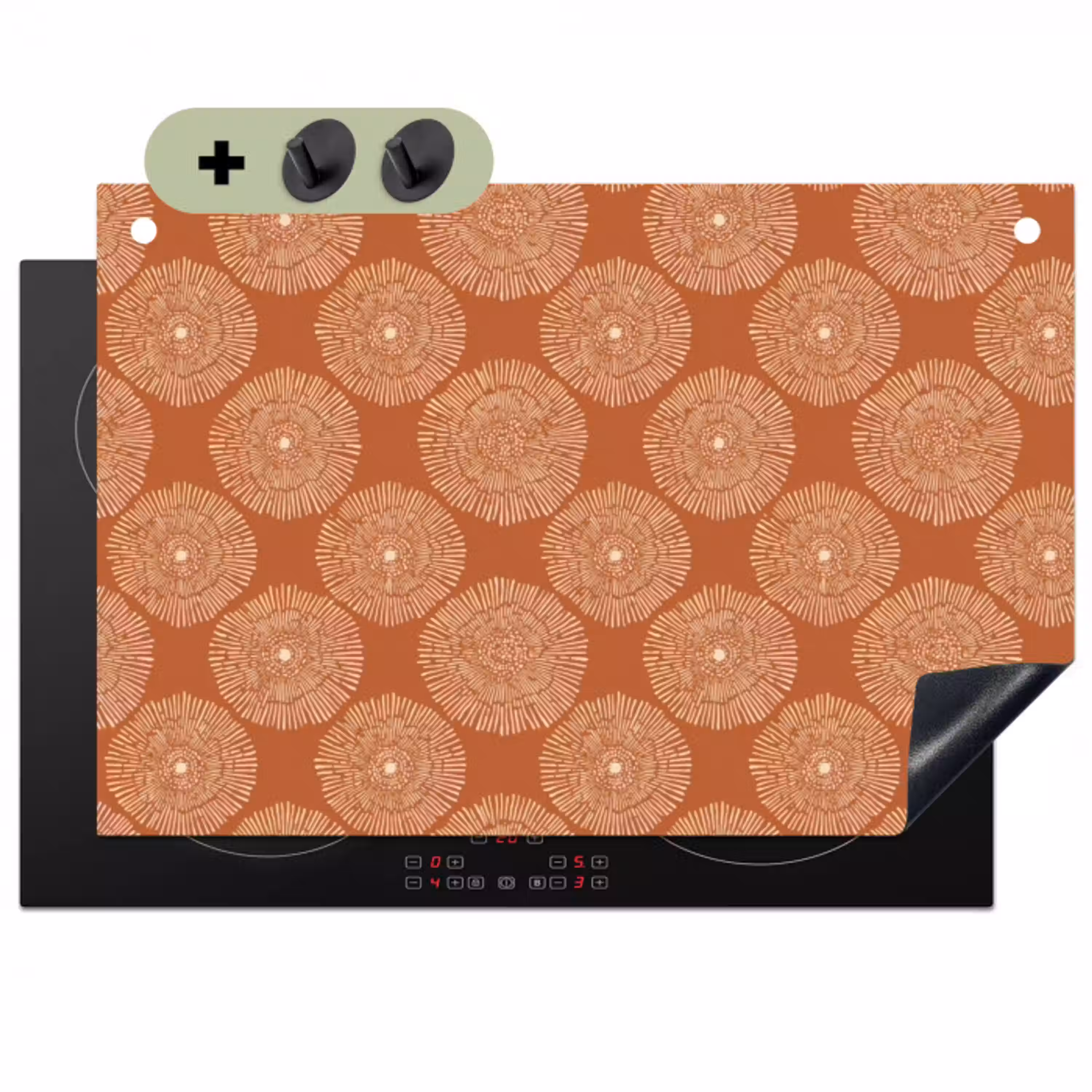 Cirkels - Grafisch - Patroon - Terracotta Inductie beschemer met haakjes klein 777 -3d