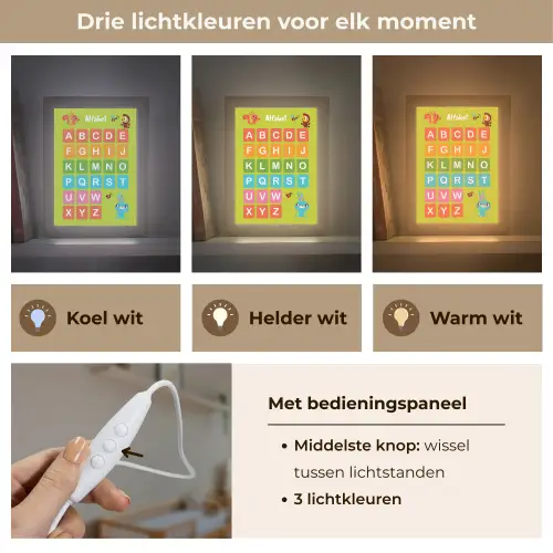 Alfabet - Educatief - Letters leren voor kinderen - Groen - Dieren Light Box met kabel (Wandlamp kind) klein -USP_lichtkleurNL