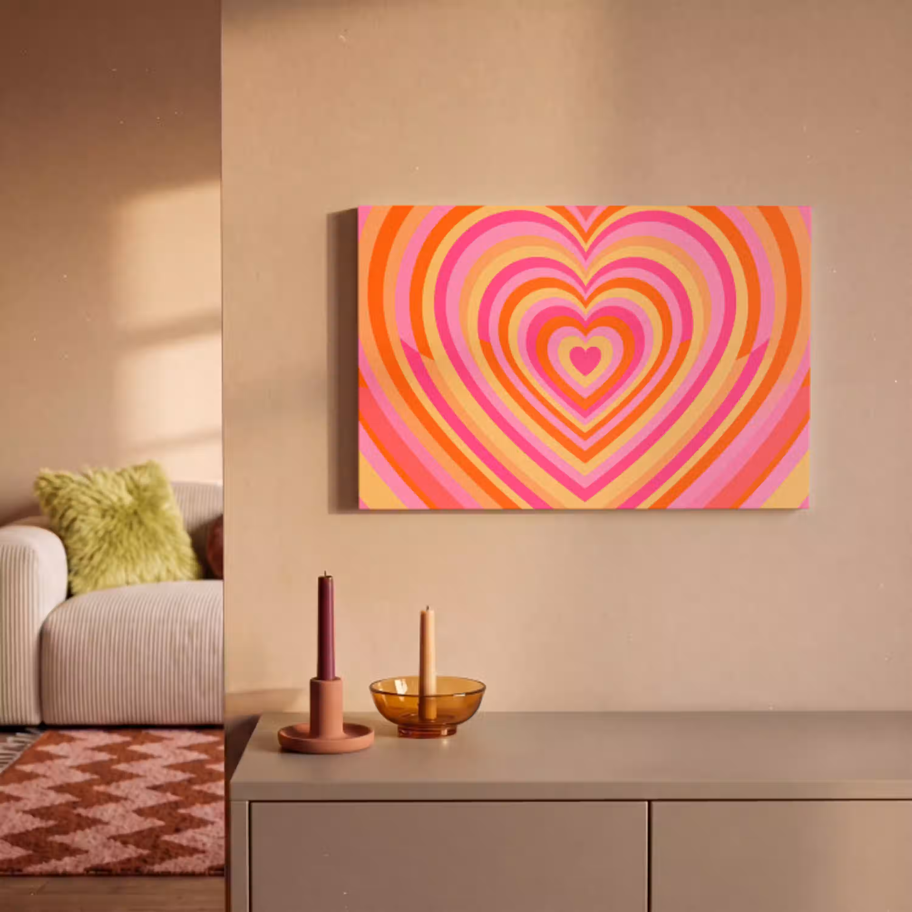 Hart - Concentrisch - Abstract - Liefde - Kleurrijk canvas 2cm klein -sfeer1