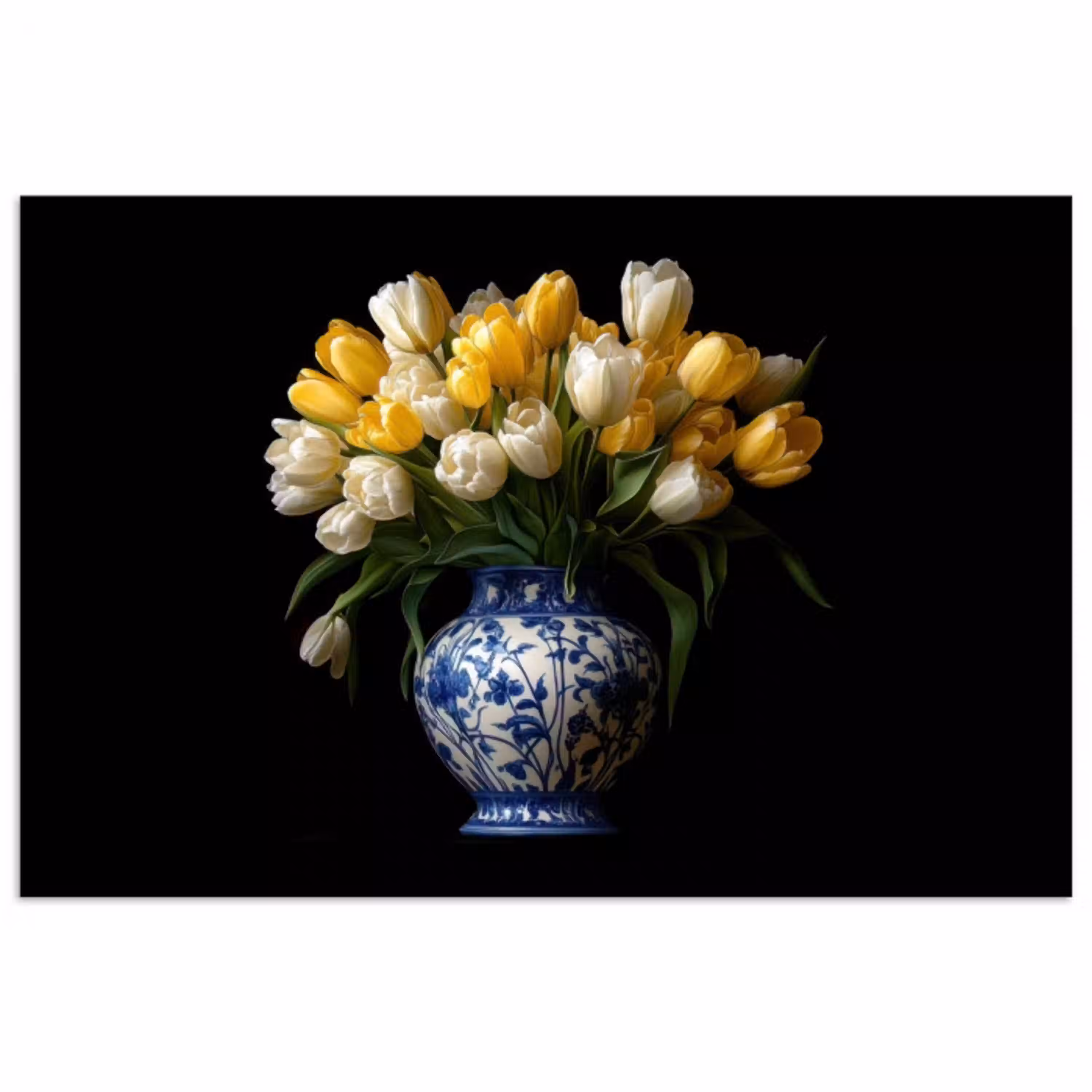 Geel - Tulpen - Vaas - Bloemen poster papier klein -3d