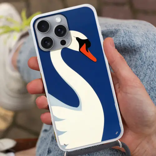 Zwaan - Wit - Snavel - Illustratie Hoesje iPhone 16 Pro Max met koord klein -sfeer3