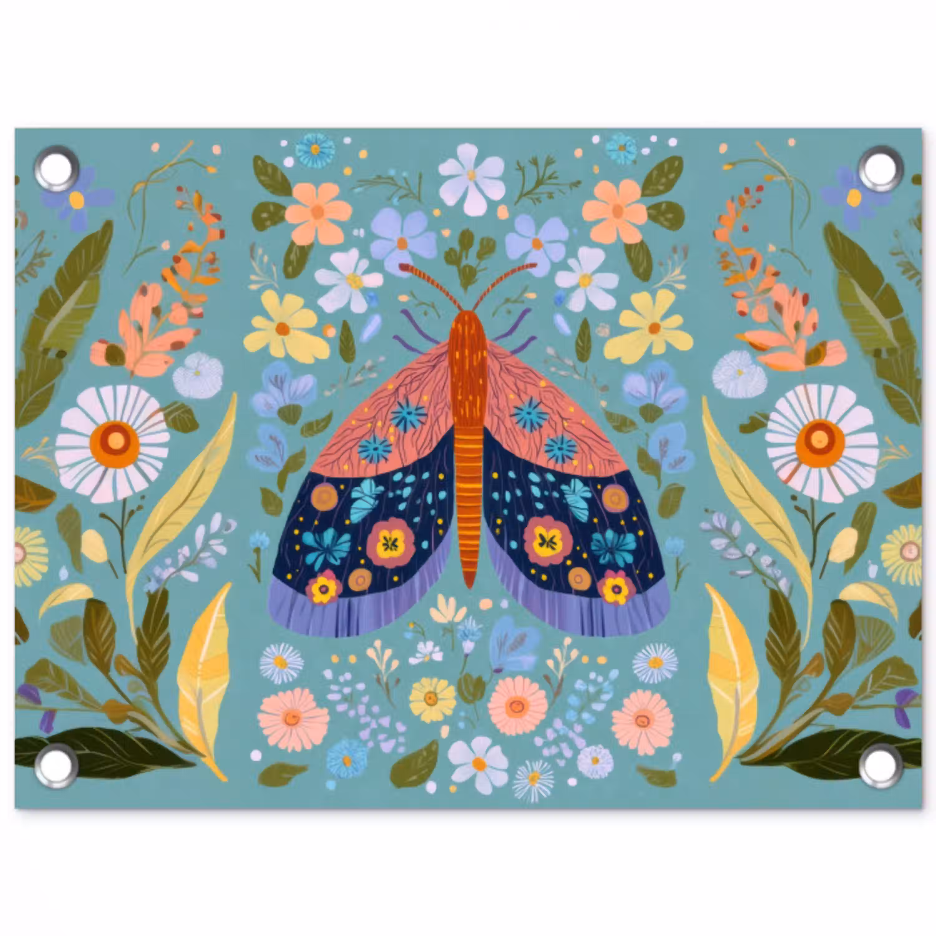 Vlinder - Sierlijk - Bloemen - Bladeren tuinposter los doek klein -3d