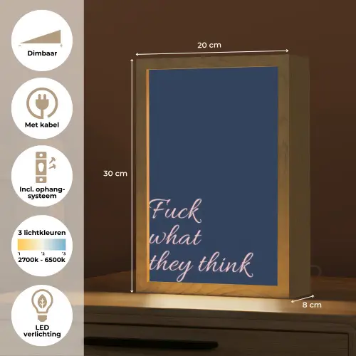 Fuck what they think - Blauw - Cursief Light Box met kabel (Tafellamp) klein -USP_NL
