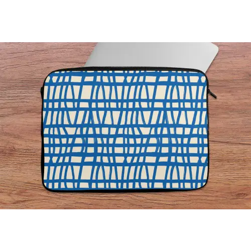 Ruitpatroon - Blauw - Crème laptophoes neopreen klein 279 -tafel