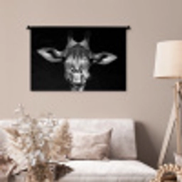 Giraffe - Portret - Dieren - Zwart - Wit Wandkleed katoen middel -sfeer4